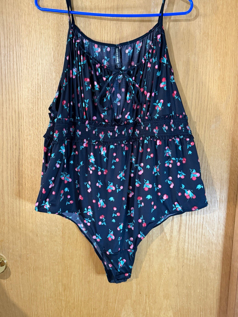 Torrid Cherry Print One Piece Bodysuit Black Pink Blue Plus Size 4 Adjustable